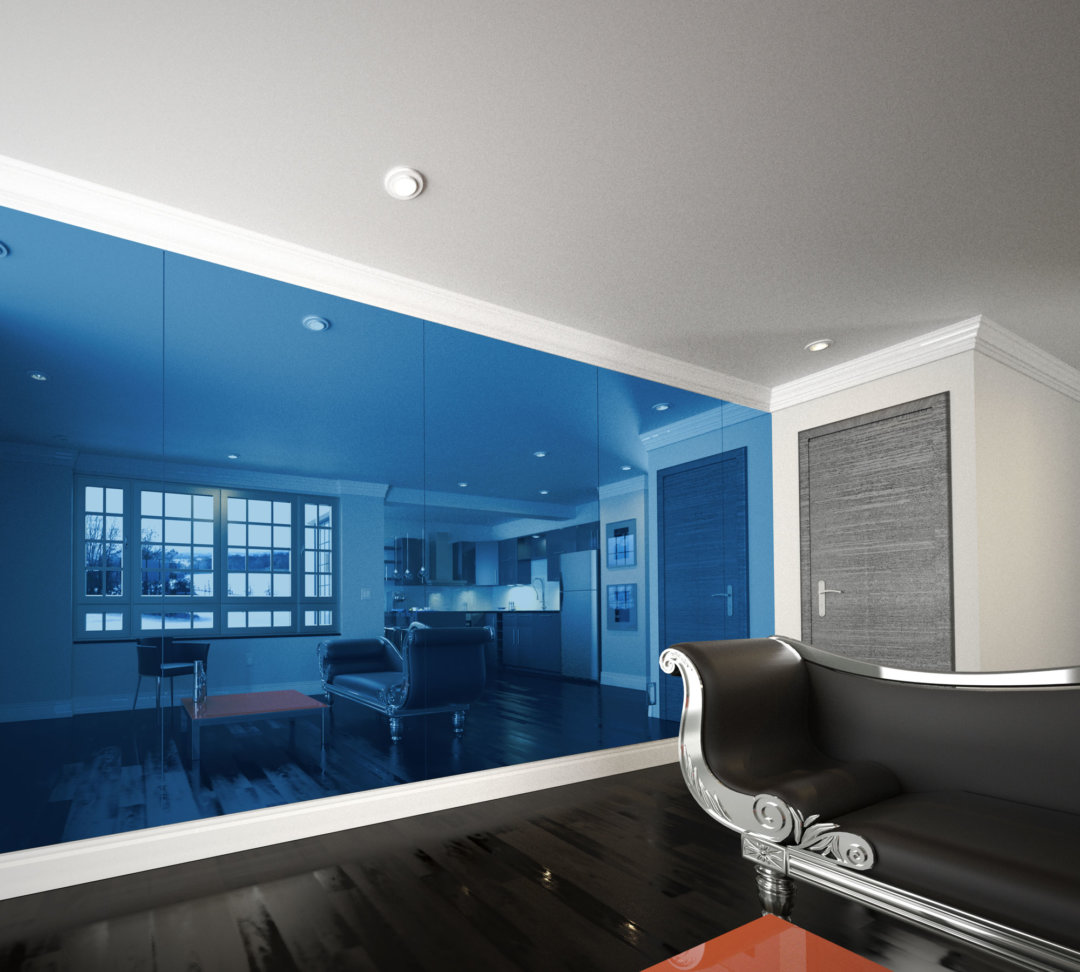 “Glamir™ Ocean Blue” Colored Architectural Mirror Wall