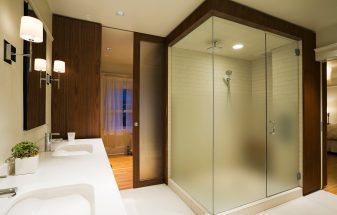 "Low-Iron Fade®" Gradient Etched Glass Shower Doors