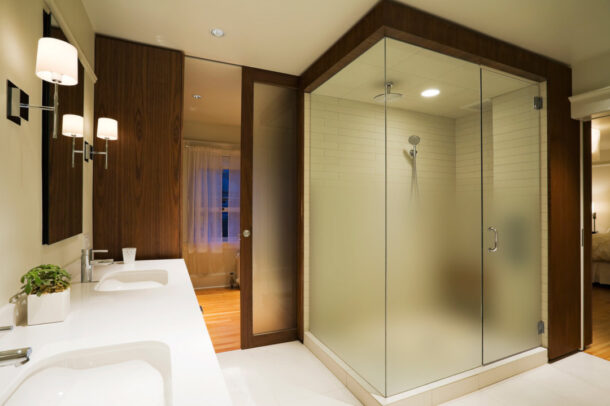 "Low-Iron Fade®" Gradient Etched Glass Shower Doors