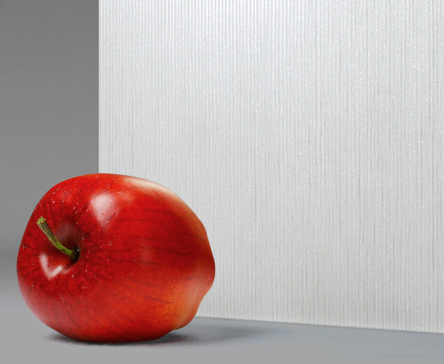 "White Metallic Satin Fibers" Etched Back-Painted Glass