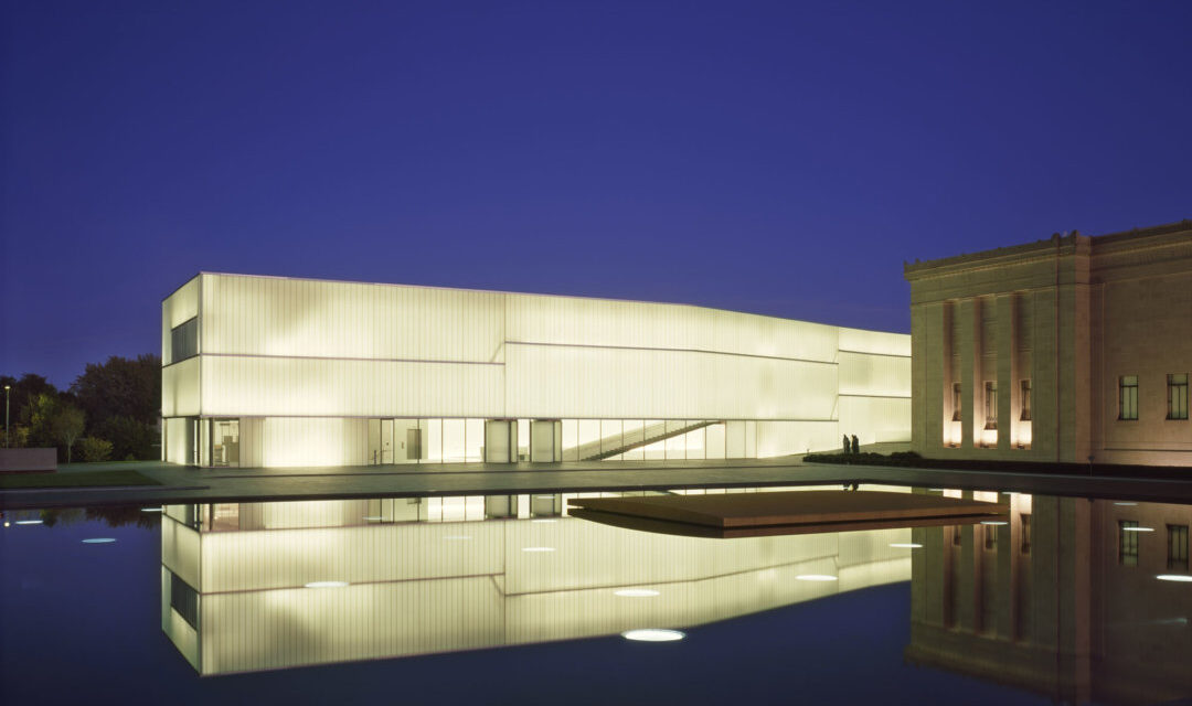Channel glass at night at the Nelson-Atkins Museum of Art