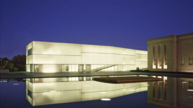 Channel glass at night at the Nelson-Atkins Museum of Art