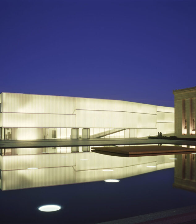 Channel glass at night at the Nelson-Atkins Museum of Art