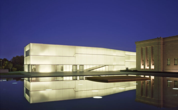 Channel glass at night at the Nelson-Atkins Museum of Art