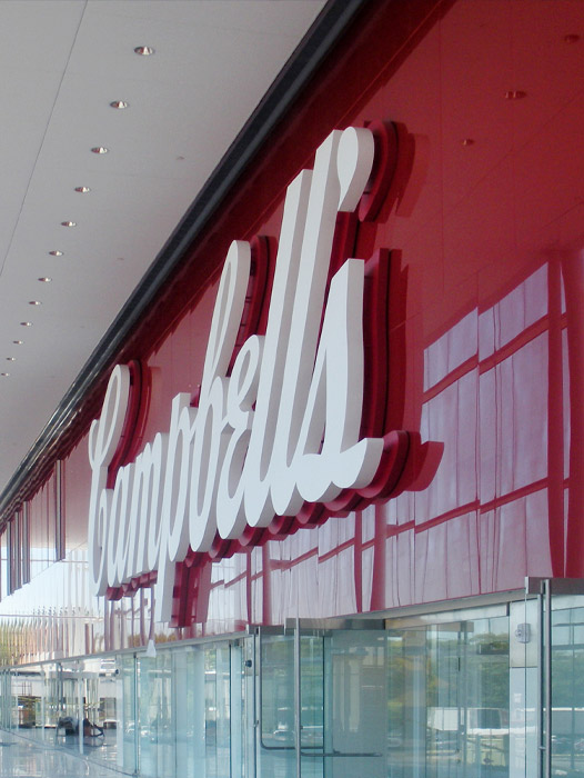 Bendheim’s “Campbell’s Red” Back-Painted Glass Wall Distinguishes Food Giant’s New Employee Center