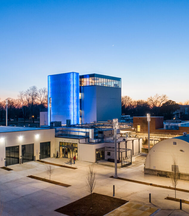 The Momentary blue back-lit glass rainscreen