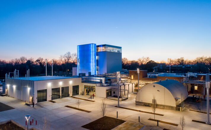 The Momentary blue back-lit glass rainscreen