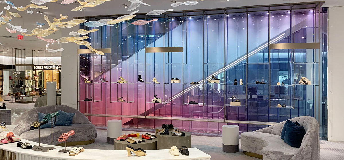 Colorful gradient glass on the first floor of Saks Fifth Avenue Bal Harbour