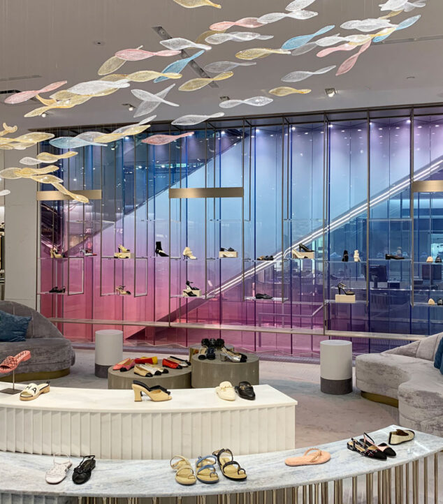 Colorful gradient glass on the first floor of Saks Fifth Avenue Bal Harbour