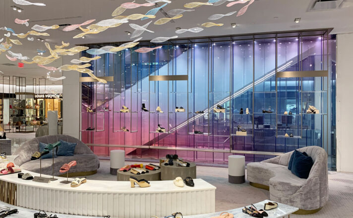 Colorful gradient glass on the first floor of Saks Fifth Avenue Bal Harbour