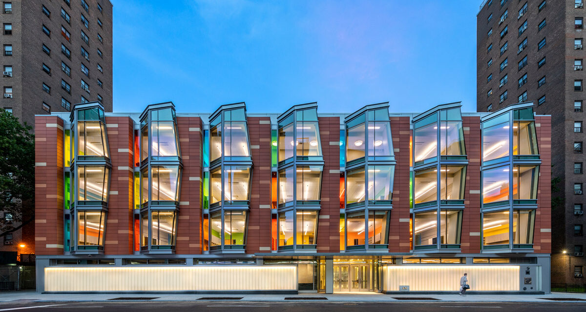 Cooke School & Institute at night | Bendheim channel glass