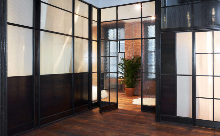 Bond Street Loft bathroom doors with Bendheim glass