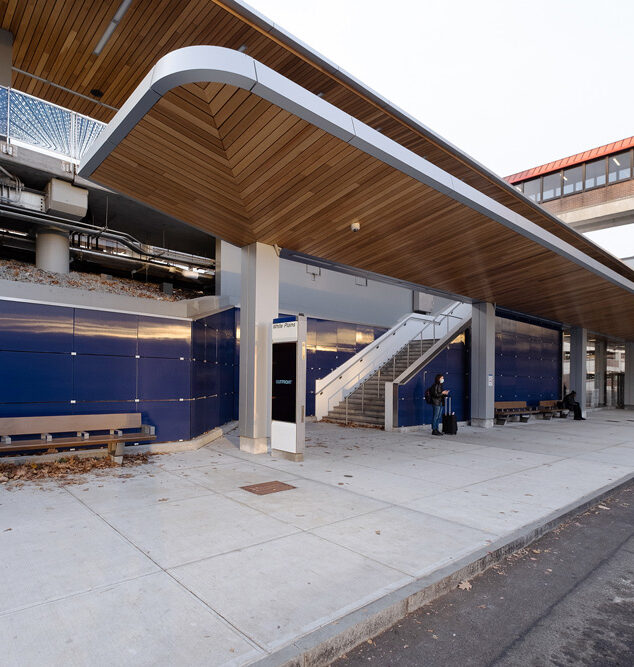Bendheim glass rainscreen system installed at the MTA White Plains Train Station.