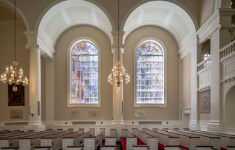 Windows of the All Souls NYC Unitarian Church comprising of Bendheim's Lambert's mouth-blown glass