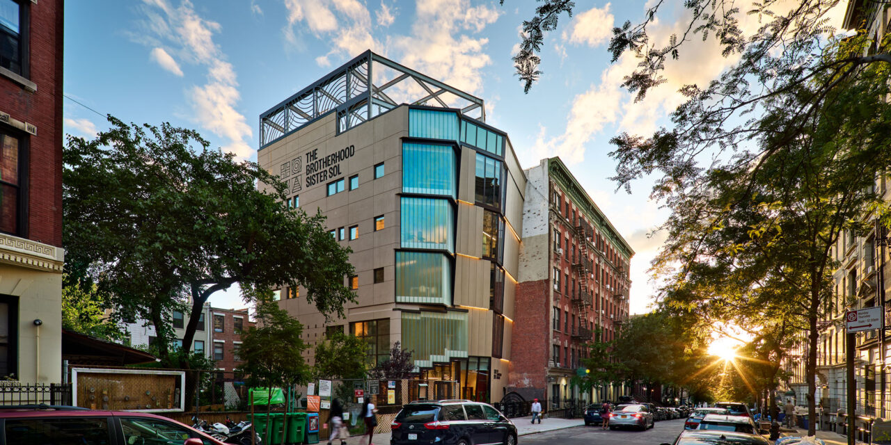 Exterior shot of Brother Sister Sol with Bendheim channel glass