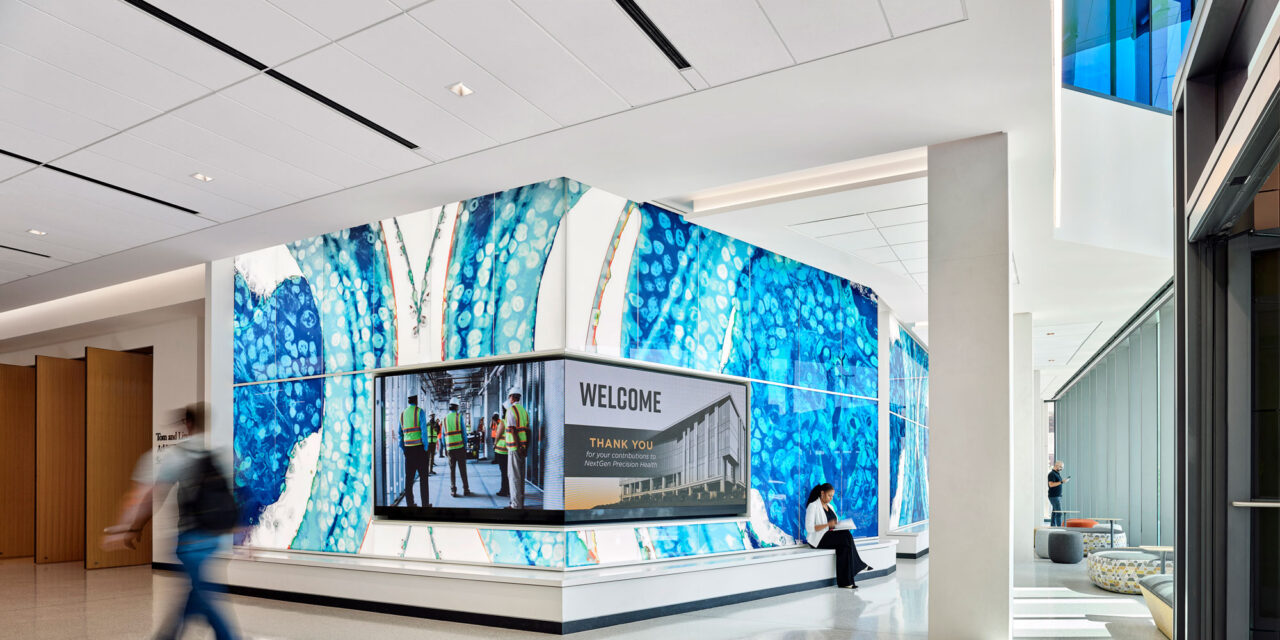 Bendheim TurnKey Fusion glass cladding system in a lobby.