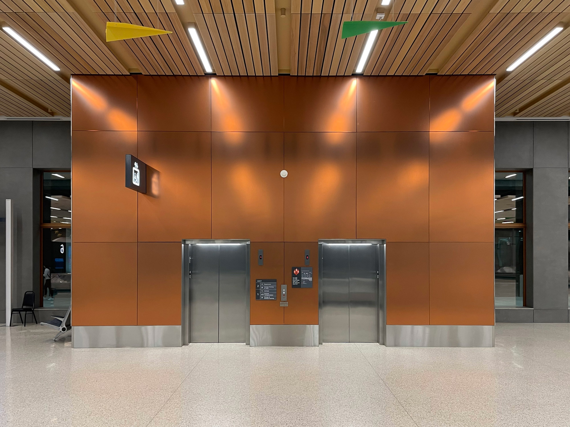 Elevators at KCI Airport with Bendheim glass.