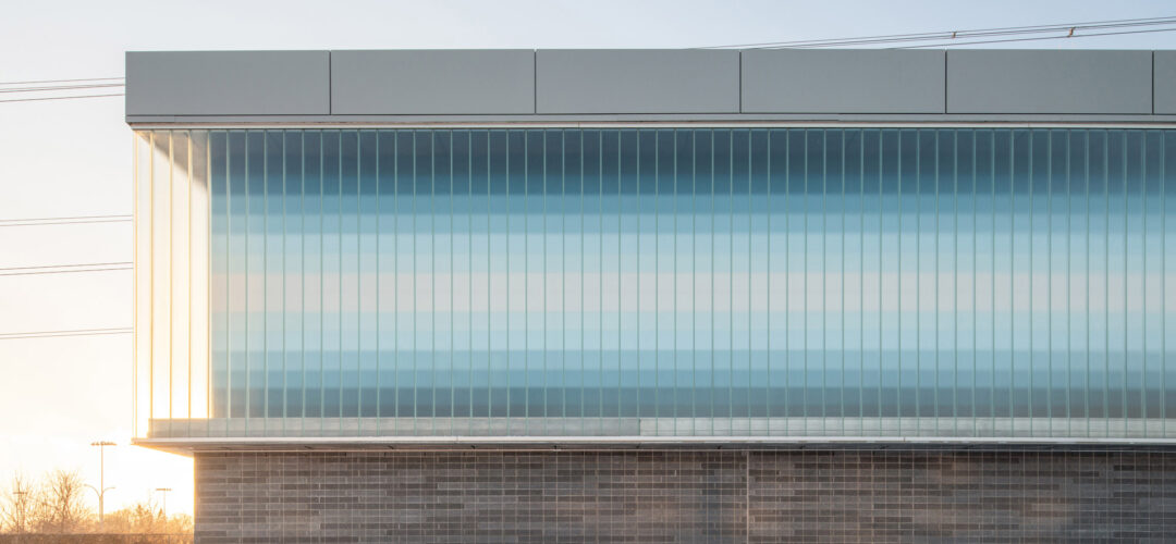 Channel glass facade on the water treatment facility.