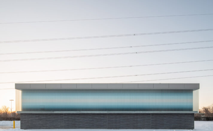 Channel glass facade on the water treatment facility.