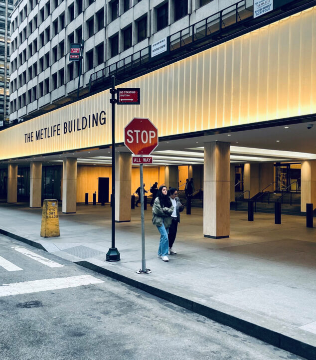 Channel glass podium above the ground floor of the building.