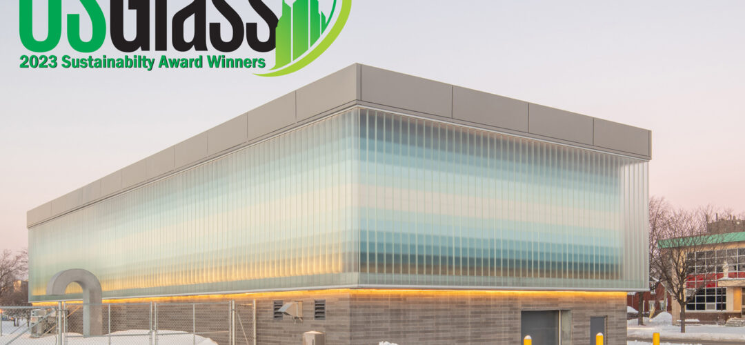Bendheim channel glass project with USGlass Sustainability Award logo