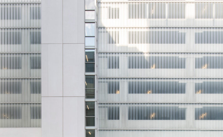 Parking structure with channel glass.