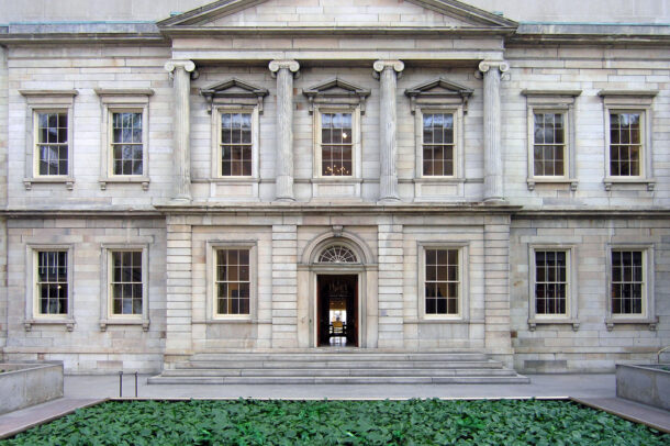 Restoration Glass® in the windows of the Branch Bank of the United States facade at the Metropolitan Museum of Art.