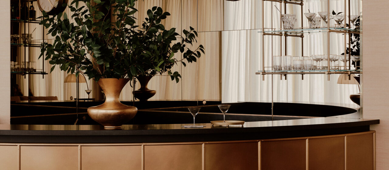 Bendheim bronze mirror behind the lounge bar.