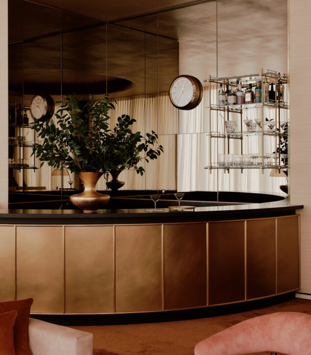 Bendheim bronze mirror behind the lounge bar.