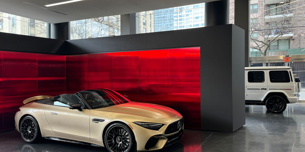Red textured mirror installed as car backdrops.