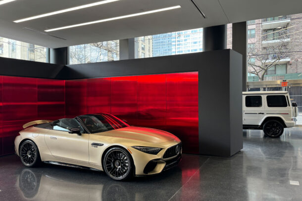Red textured mirror installed as car backdrops.
