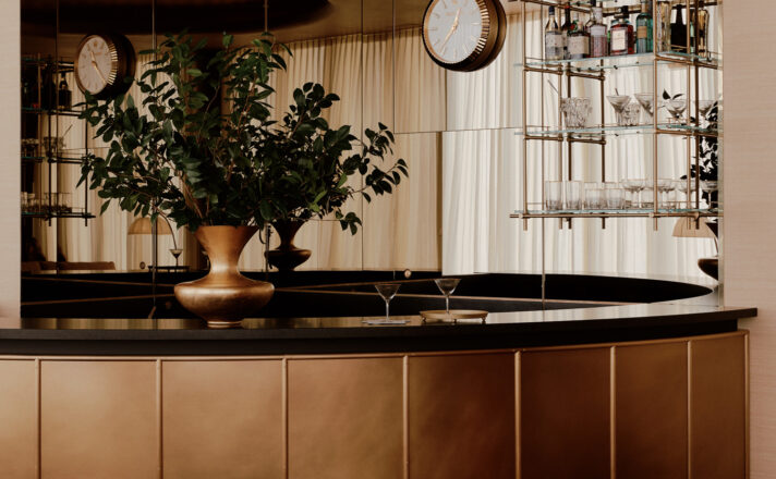 Bendheim bronze mirror behind the lounge bar.