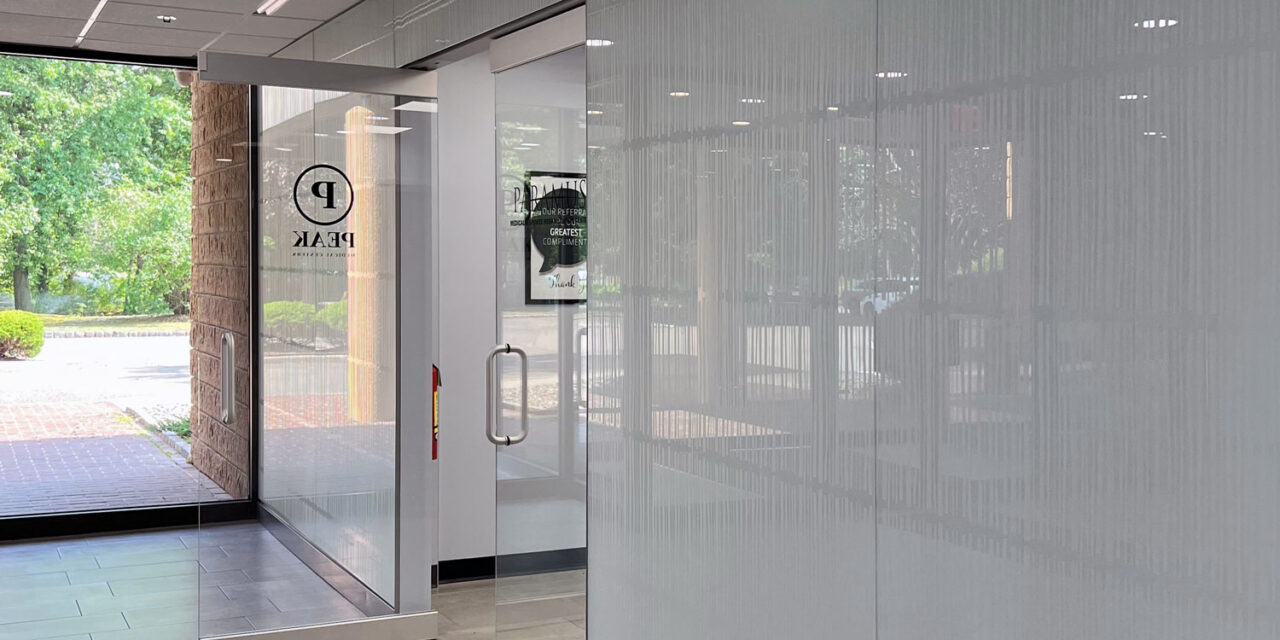 Glass walls at in the lobby of Bendheim's headquarters.