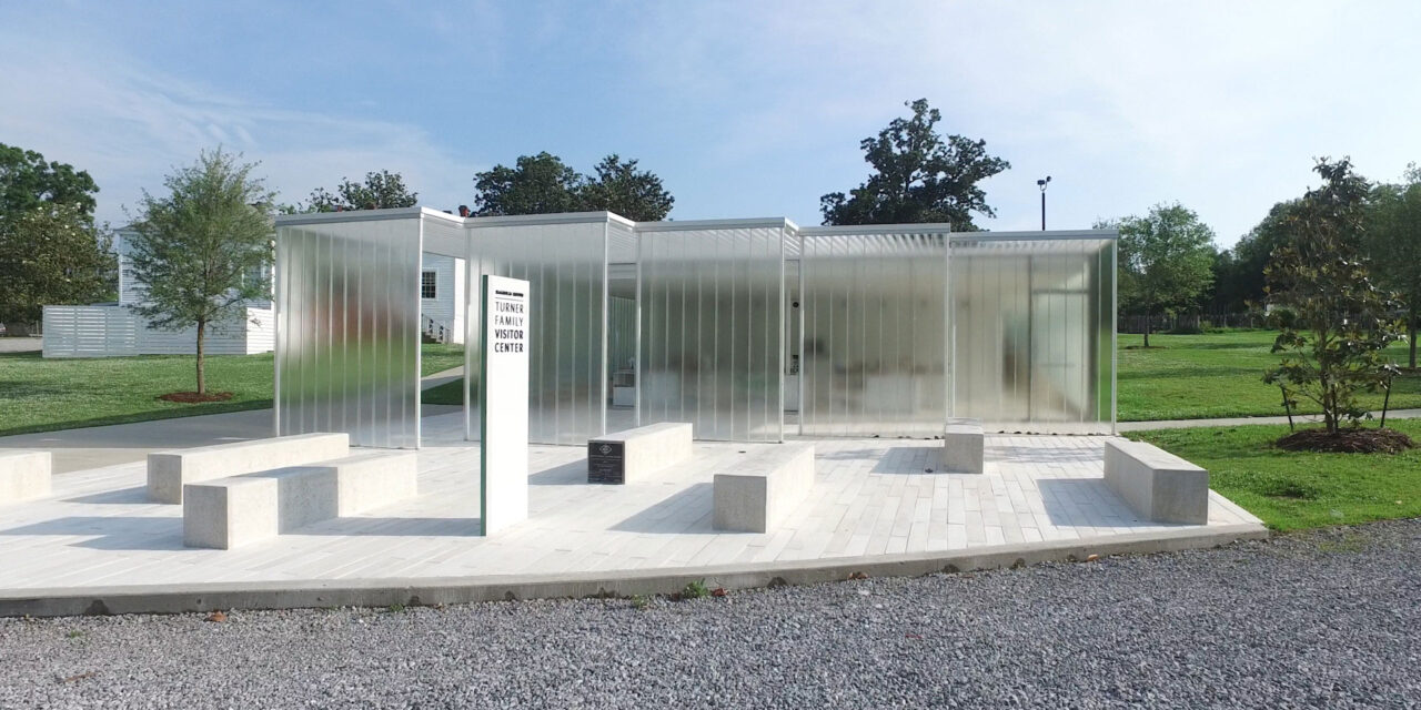 Channel glass walls at the Magnolia Mound Visitor Center.