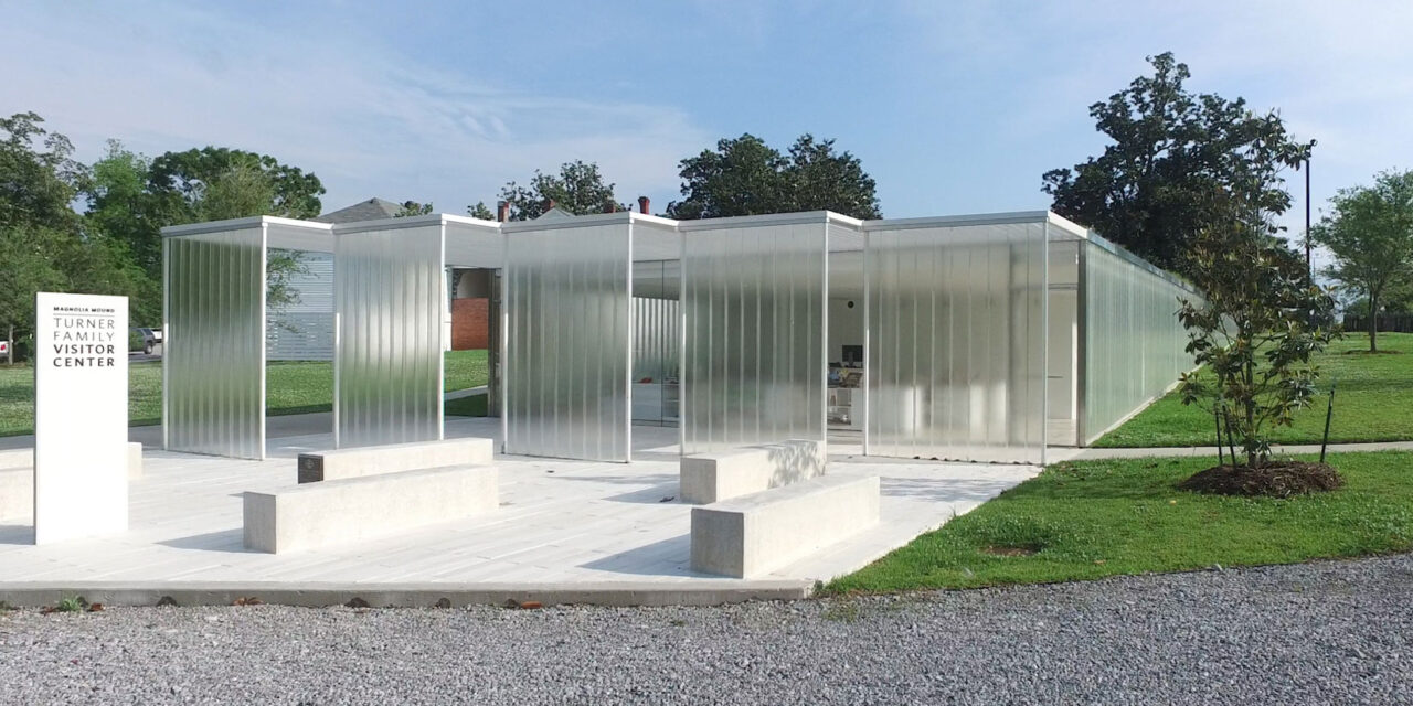 Channel glass walls at the Magnolia Mound Visitor Center.