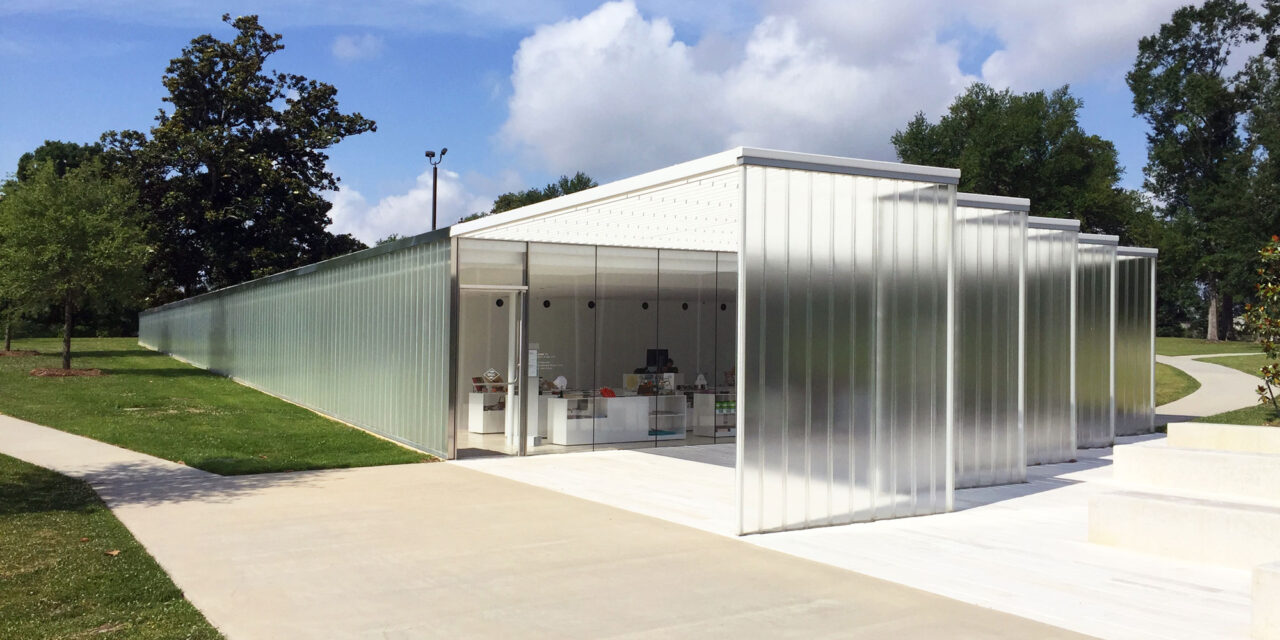 Channel glass walls at the Magnolia Mound Visitor Center.