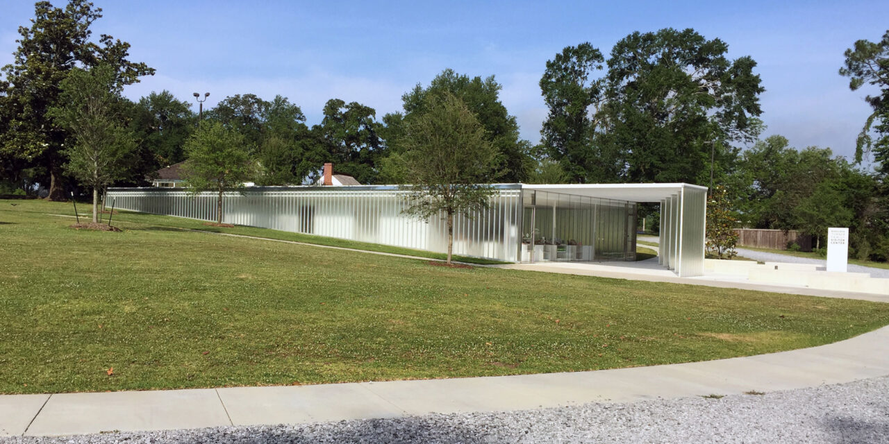 Channel glass walls at the Magnolia Mound Visitor Center.