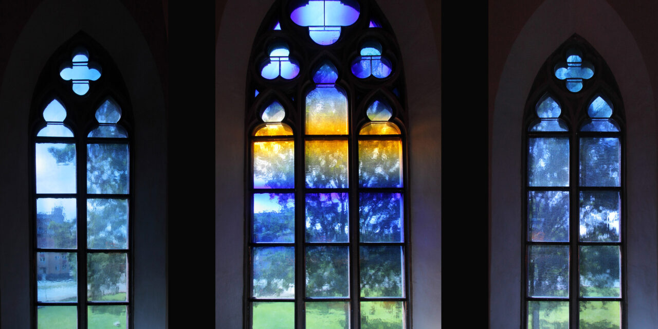 Church windows with mouth-blown glass.