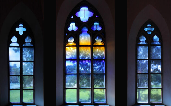Church windows with mouth-blown glass.