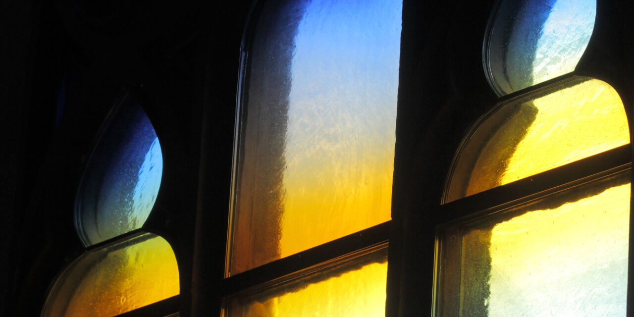 Church windows with mouth-blown glass.